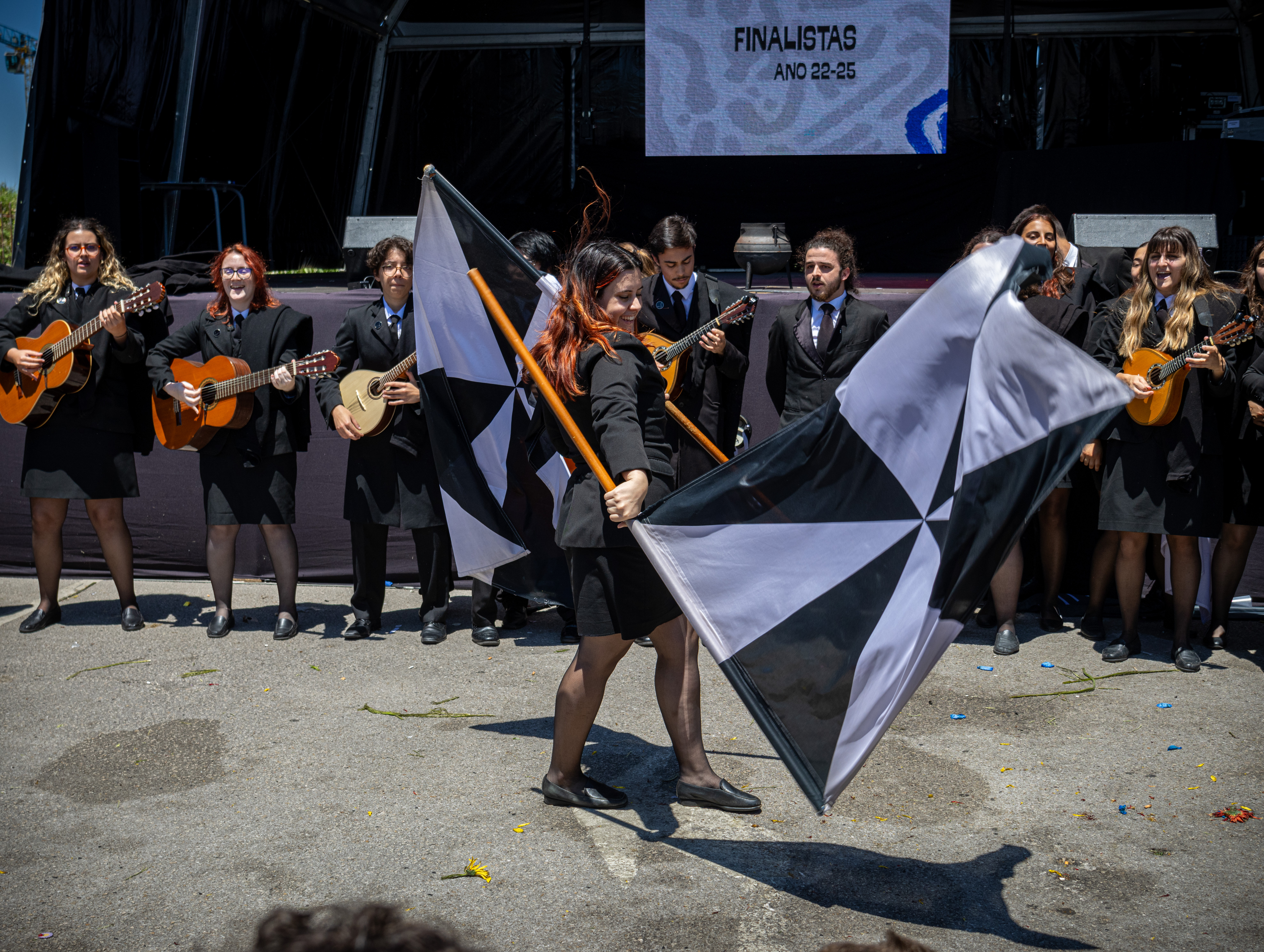 Girl performing with the banners
