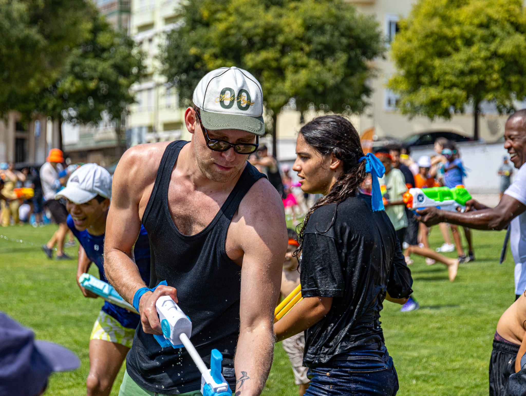 Man filling up his water gun